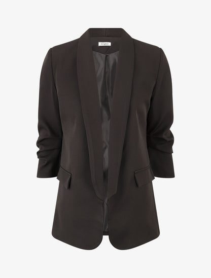 Blazer uni à manches froncées - Noir - 1
