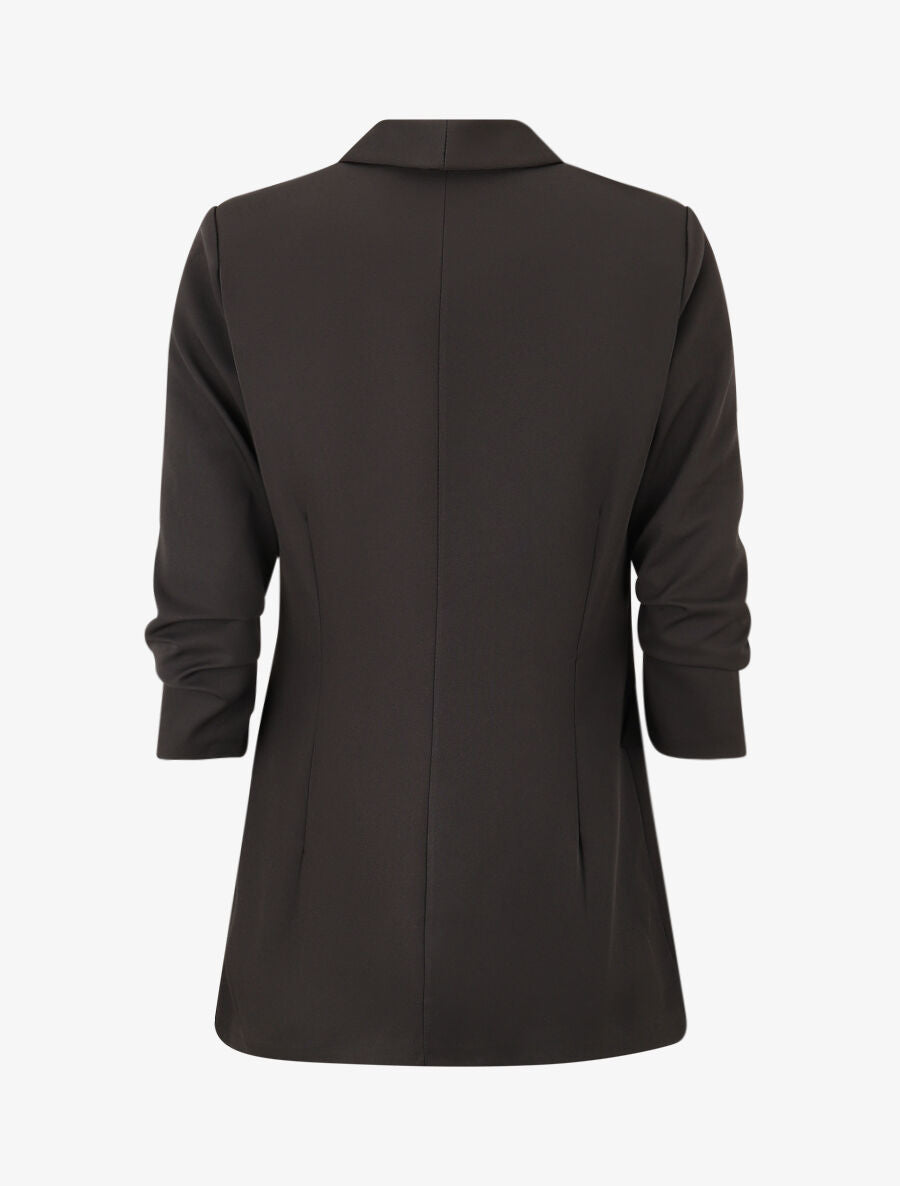 Blazer uni à manches froncées - Noir - 2