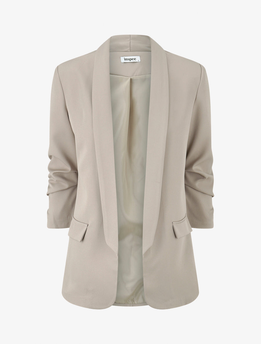 Blazer liso de manga fruncida - Beige