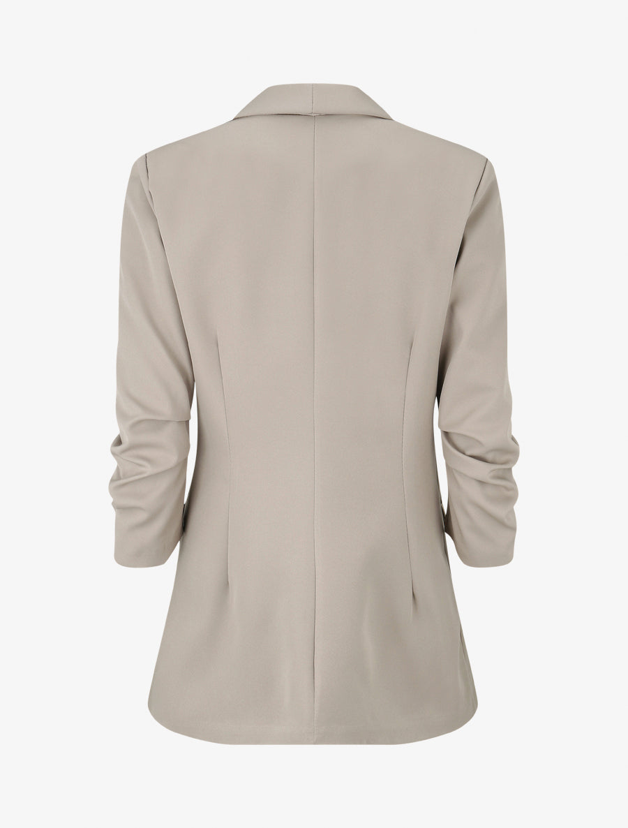 Blazer liso de manga fruncida - Beige