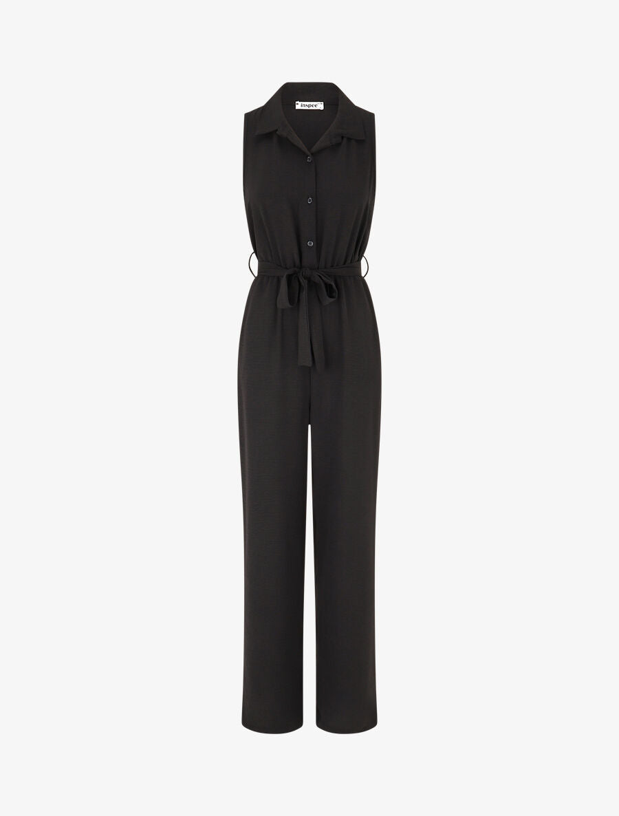 Combinaison droite sans manches style chemise - Noir - 4