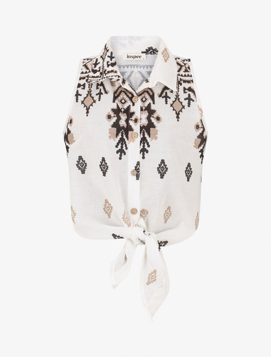 Chemise sans manches imprimé graphique - Blanc - 4