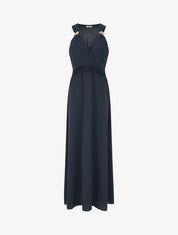 Robe longue fluide à bretelles bijoux - Marine - 1