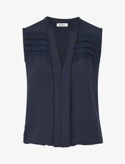 Top droit sans manches empiècements crochet - Marine - 4