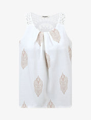 Top imprimé graphique et bretelles en crochet - Blanc - 1