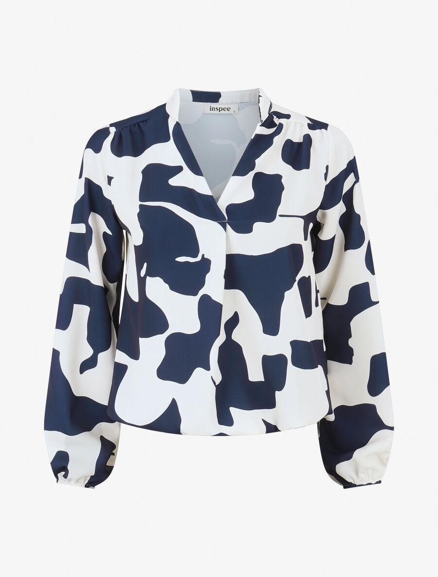 Blouse manches longues imprimé graphique - Marine - 1