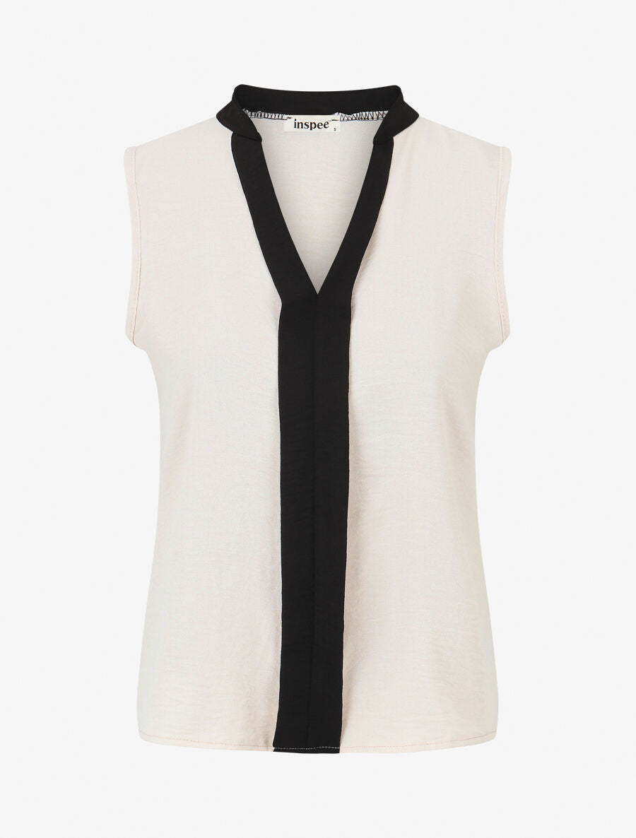 Top bicolore en voile - Crème - 4