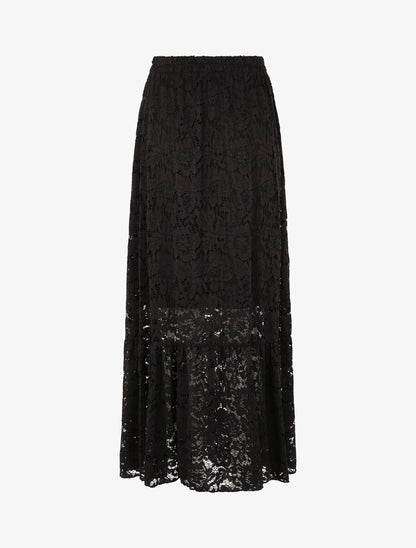 Jupe longue unie en dentelle - Noir - 2
