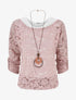 Top en dentelle manches 3/4 effet superposé - Rose - 1