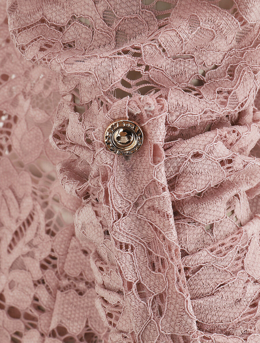 Top en dentelle manches 3/4 effet superposé - Rose - 3