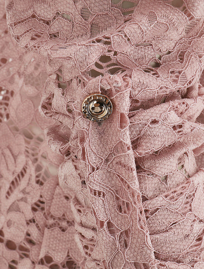 Top en dentelle manches 3/4 effet superposé - Rose - 3