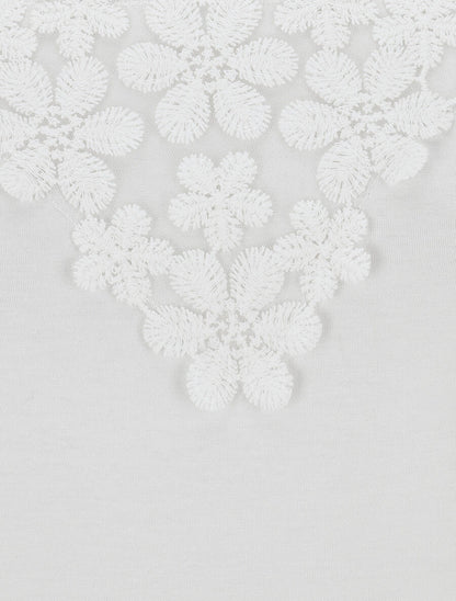 Top sans manches col rond en dentelle - Blanc - 3