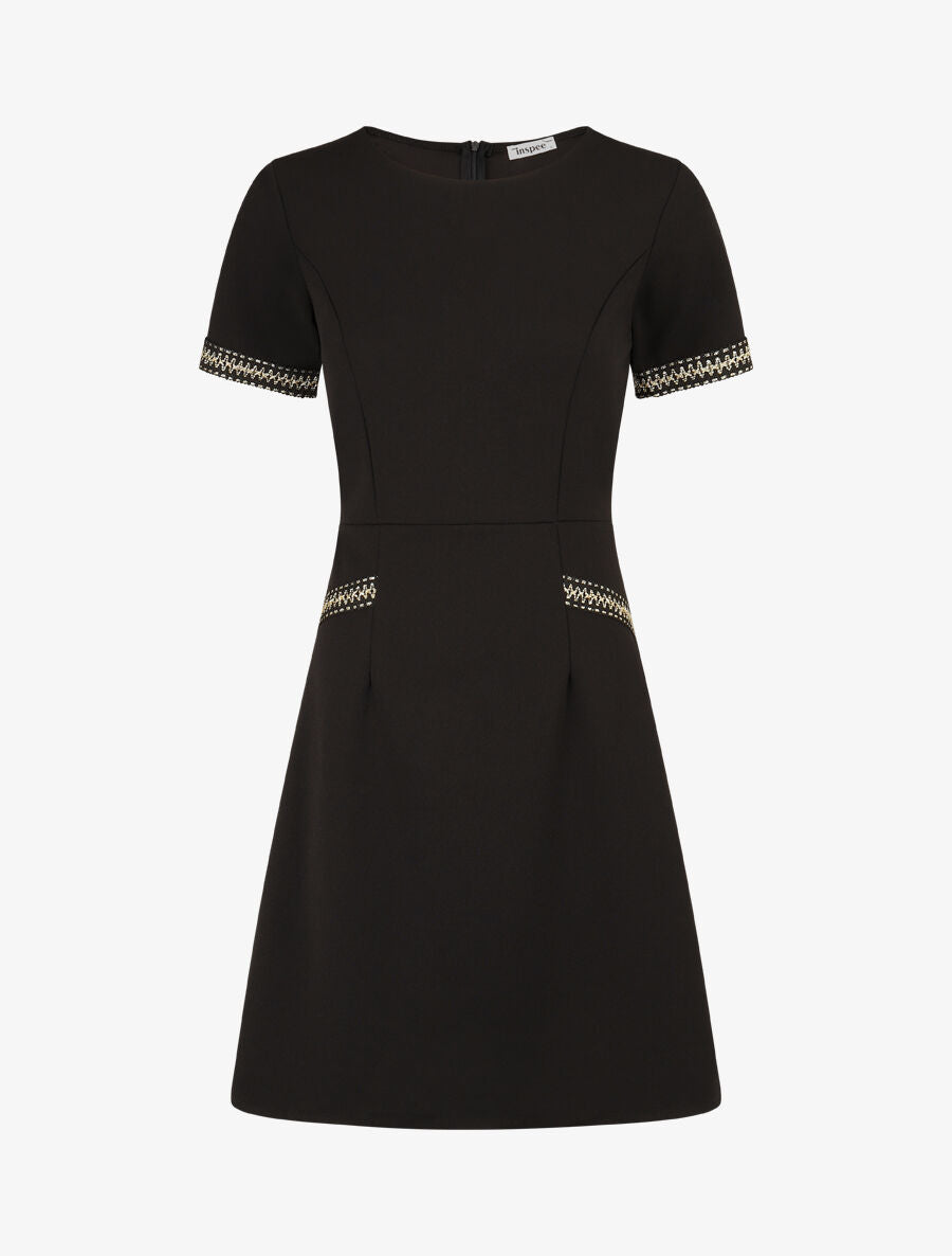 Robe ajustée à broderie dorée - Noir - 1