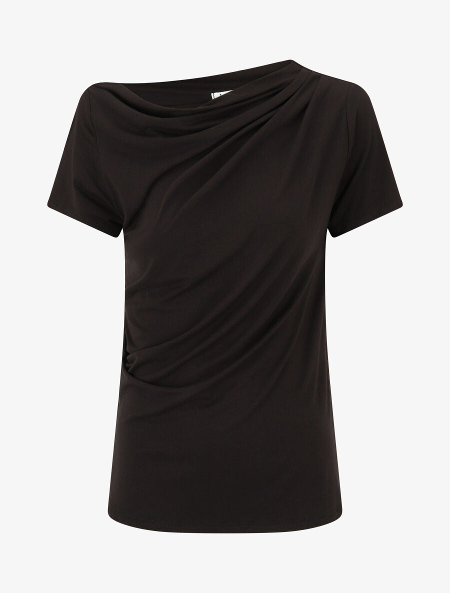 Top drapé à manches courtes asymétriques - Noir - 4