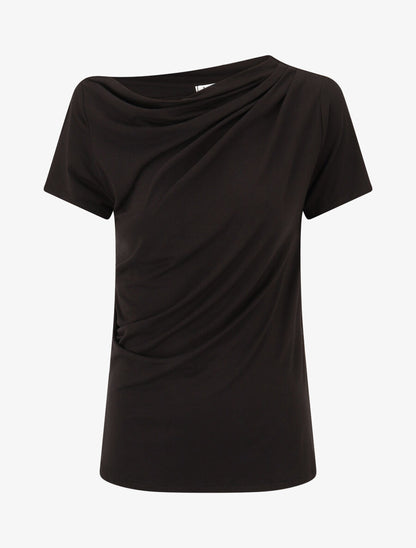 Top drapé à manches courtes asymétriques - Noir - 4