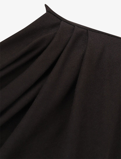 Top drapé à manches courtes asymétriques - Noir - 3