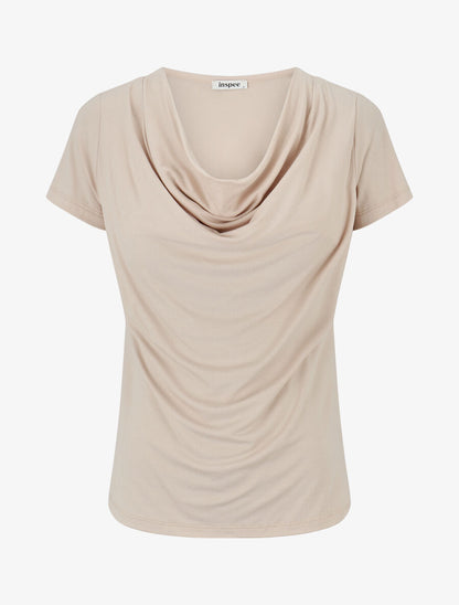 Top droit manches courtes et col bénitier - Beige - 1