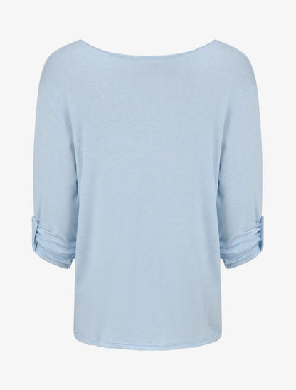 Pull fin à flocage irisé et manches retroussables - Bleu ciel - 2