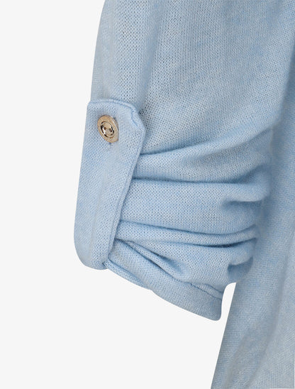 Pull fin à flocage irisé et manches retroussables - Bleu ciel - 3