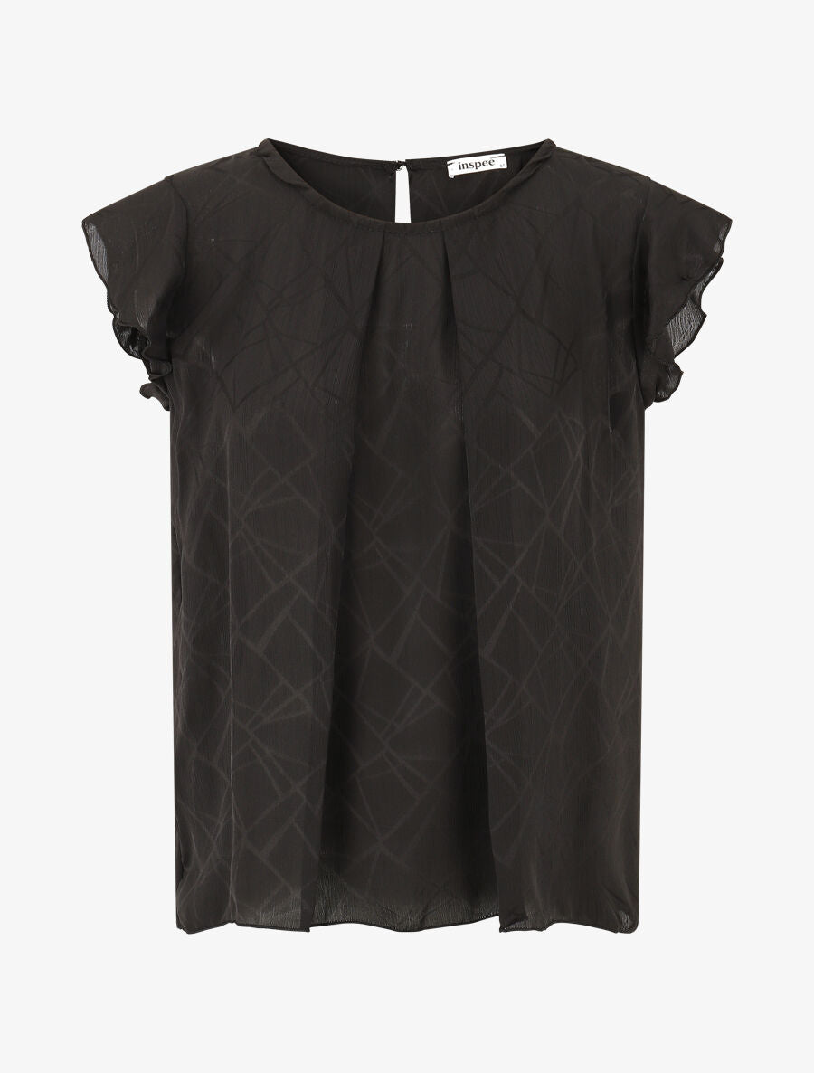 Blouse en voile transparente à manches volantées - Noir - 1