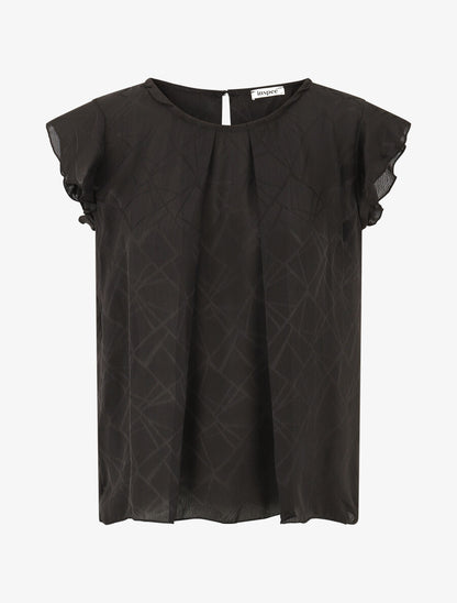 Blouse en voile transparente à manches volantées - Noir - 1