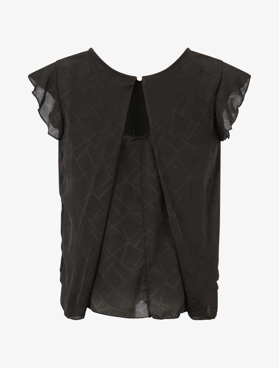 Blouse en voile transparente à manches volantées - Noir - 2