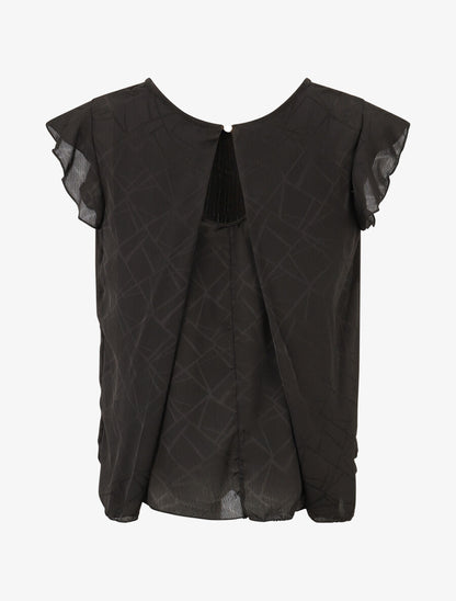 Blouse en voile transparente à manches volantées - Noir - 2