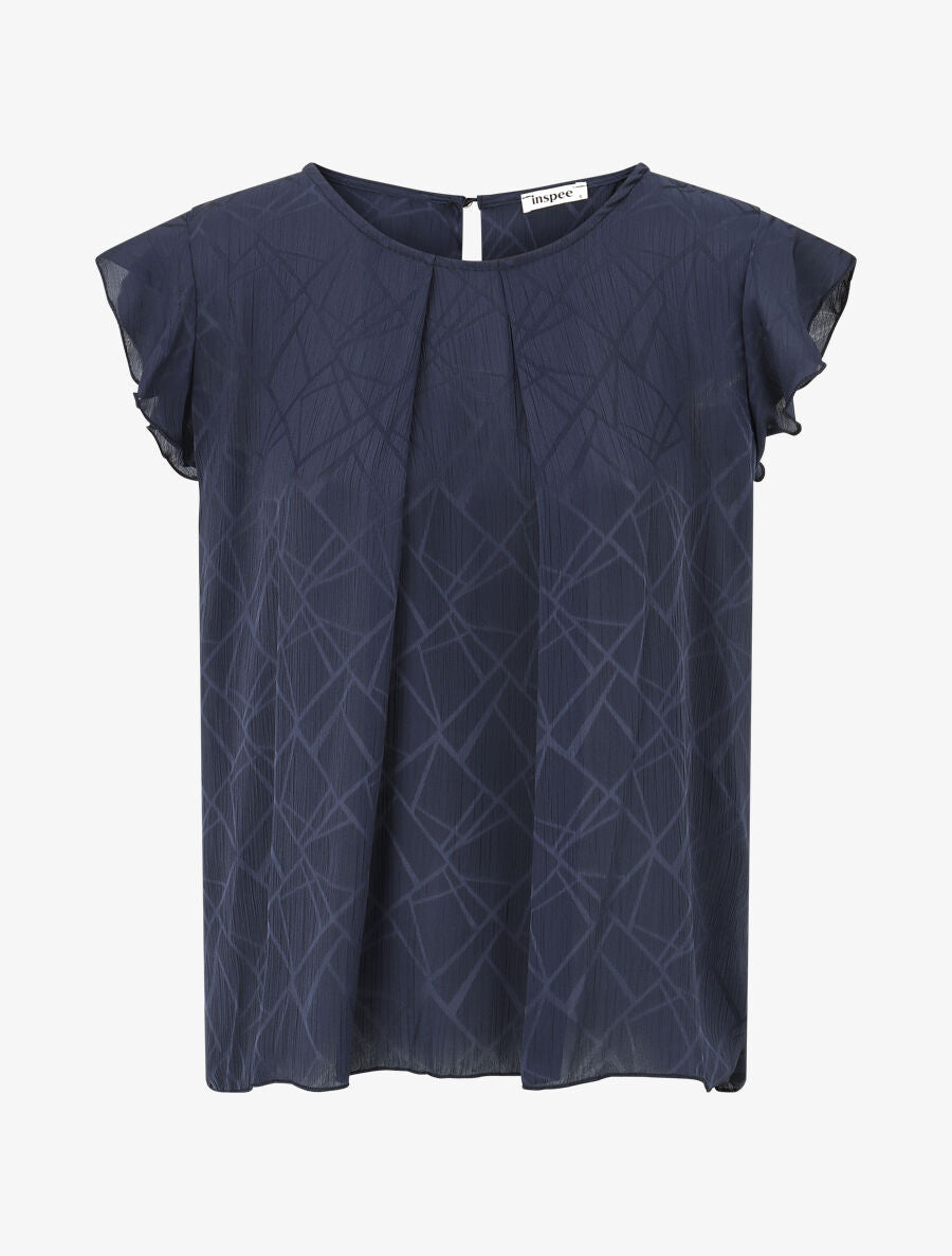 Blouse en voile transparente à manches volantées - Marine - 4