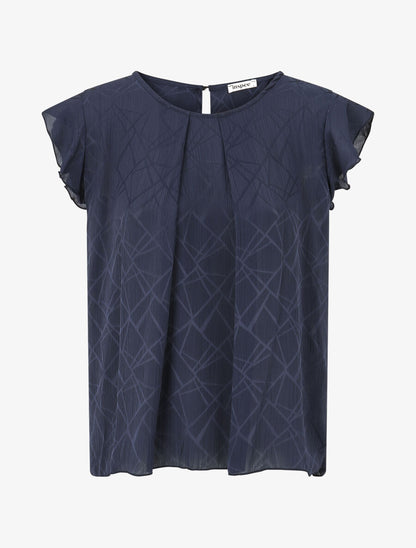 Blouse en voile transparente à manches volantées - Marine - 4