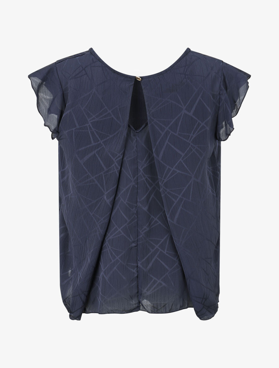 Blouse en voile transparente à manches volantées - Marine - 2