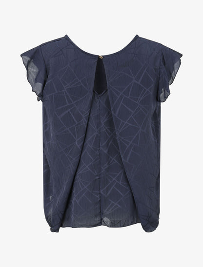 Blouse en voile transparente à manches volantées - Marine - 2