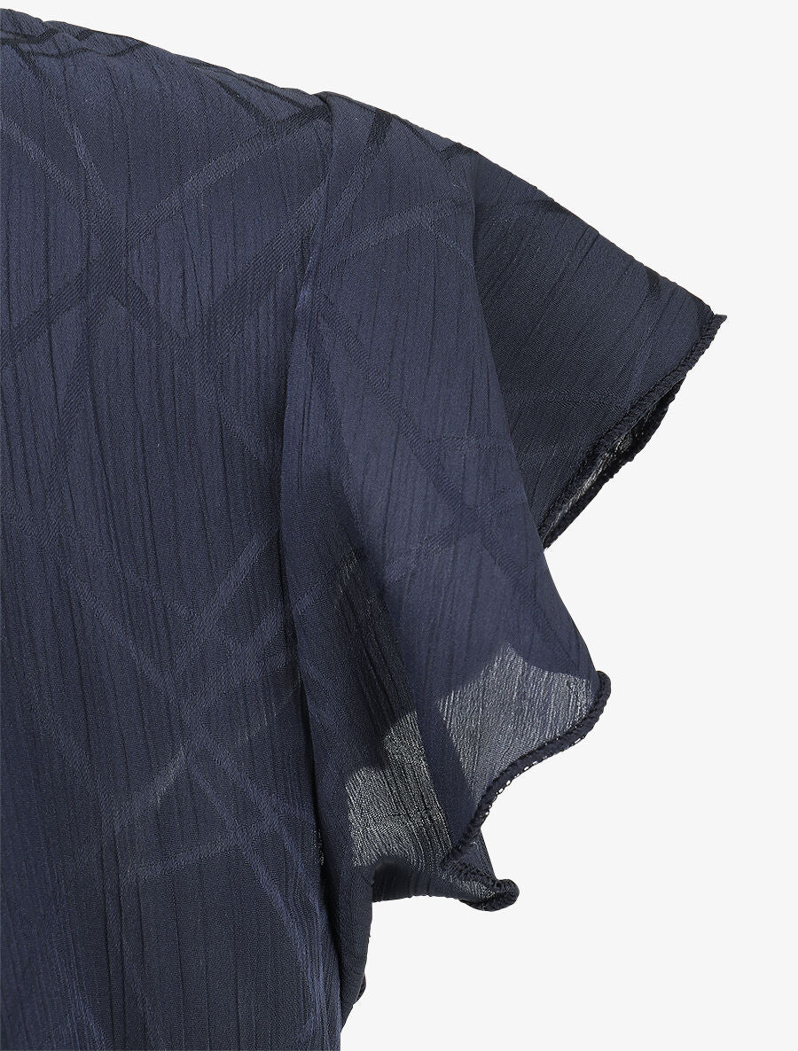 Blouse en voile transparente à manches volantées - Marine - 3