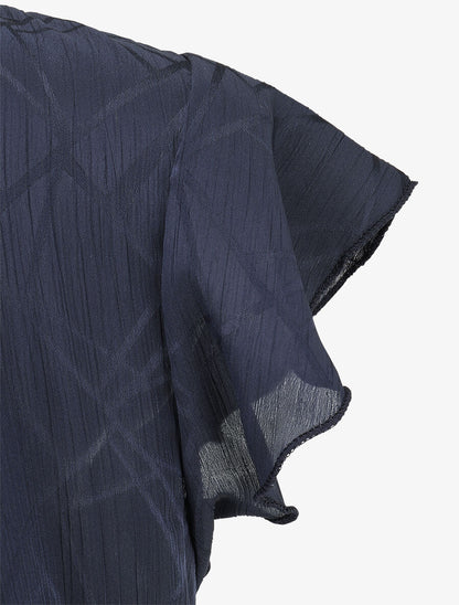 Blouse en voile transparente à manches volantées - Marine - 3