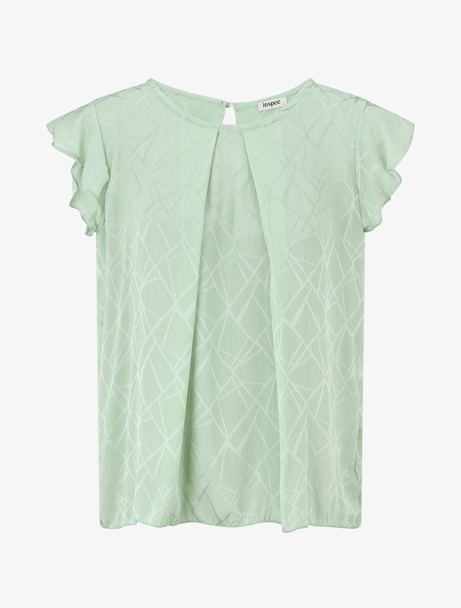 Blouse en voile transparente à manches volantées - Vert d&
