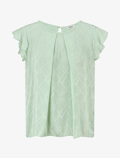 Blouse en voile transparente à manches volantées - Vert d&
