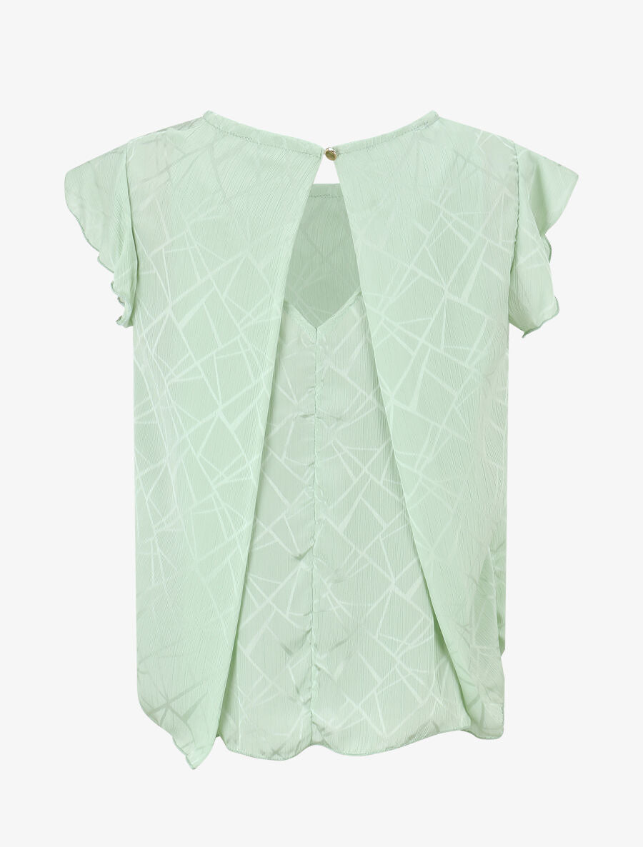 Blouse en voile transparente à manches volantées - Vert d&