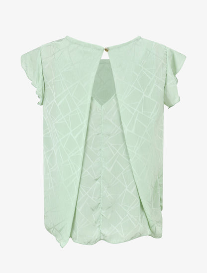Blouse en voile transparente à manches volantées - Vert d&