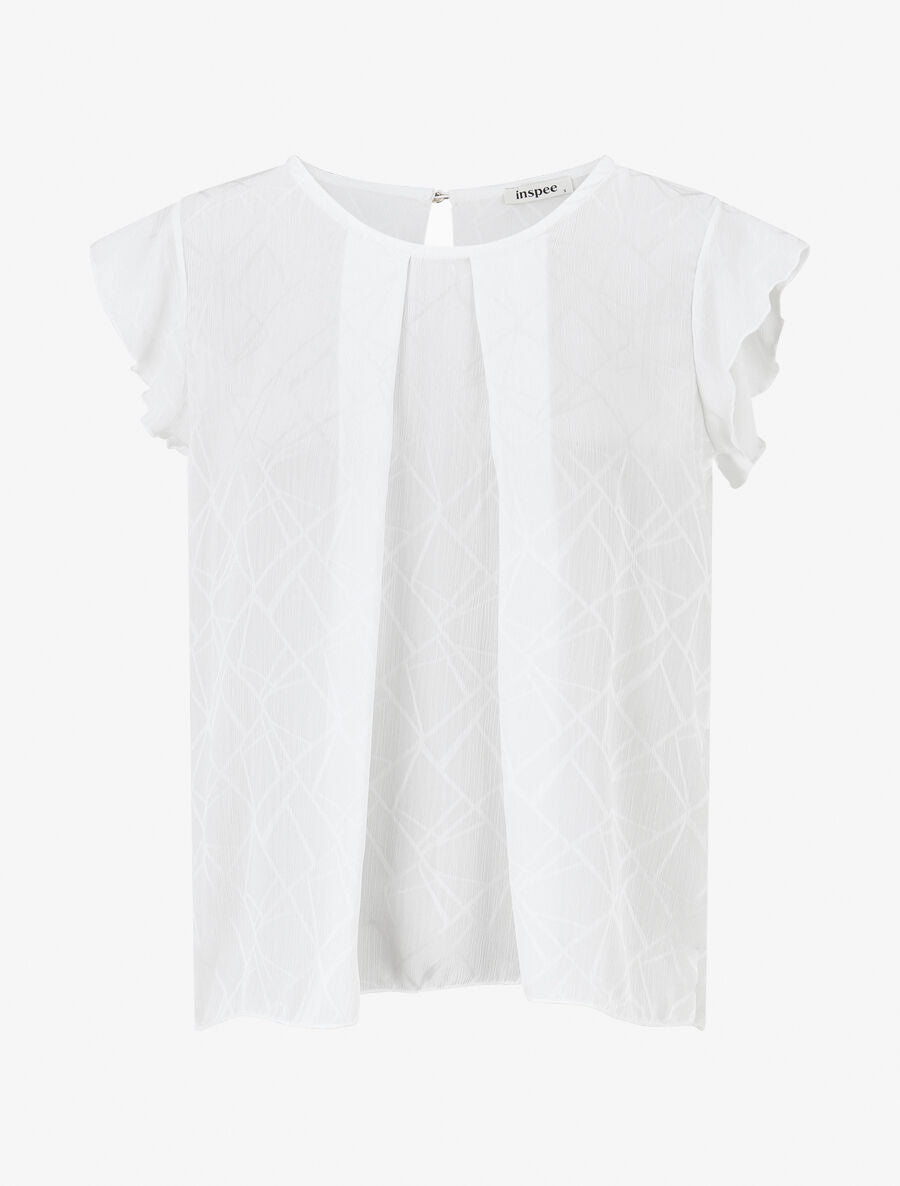 Blouse en voile transparente à manches volantées - Blanc - 1