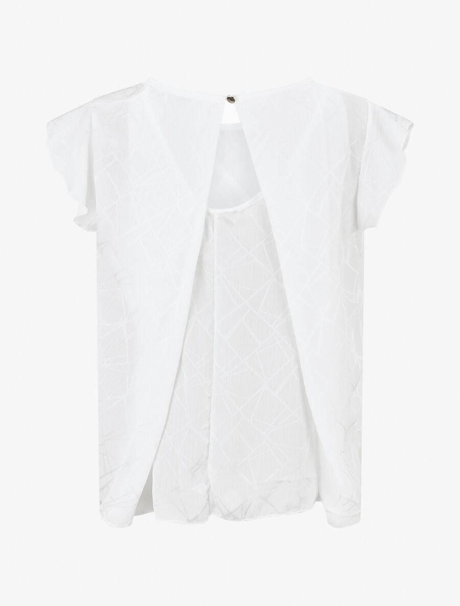 Blouse en voile transparente à manches volantées - Blanc - 2