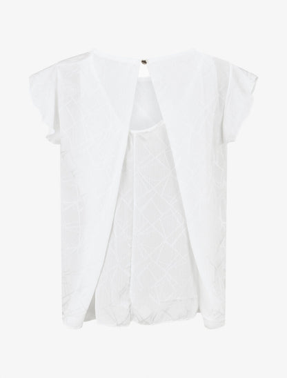 Blouse en voile transparente à manches volantées - Blanc - 2