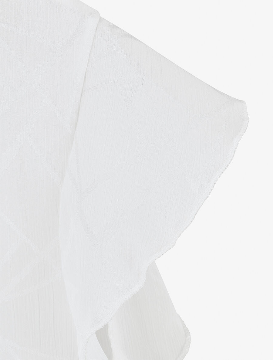 Blouse en voile transparente à manches volantées - Blanc - 3