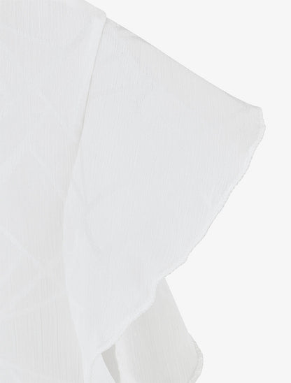 Blouse en voile transparente à manches volantées - Blanc - 3