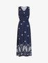 Robe longue sans manches à fleurs style arabesque - Marine - 1