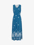 Robe longue sans manches à fleurs style arabesque - Bleu canard - 4