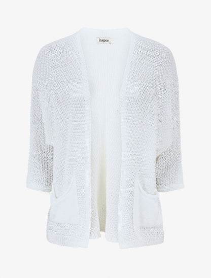 Gilet uni en maille ajourée - Blanc - 1