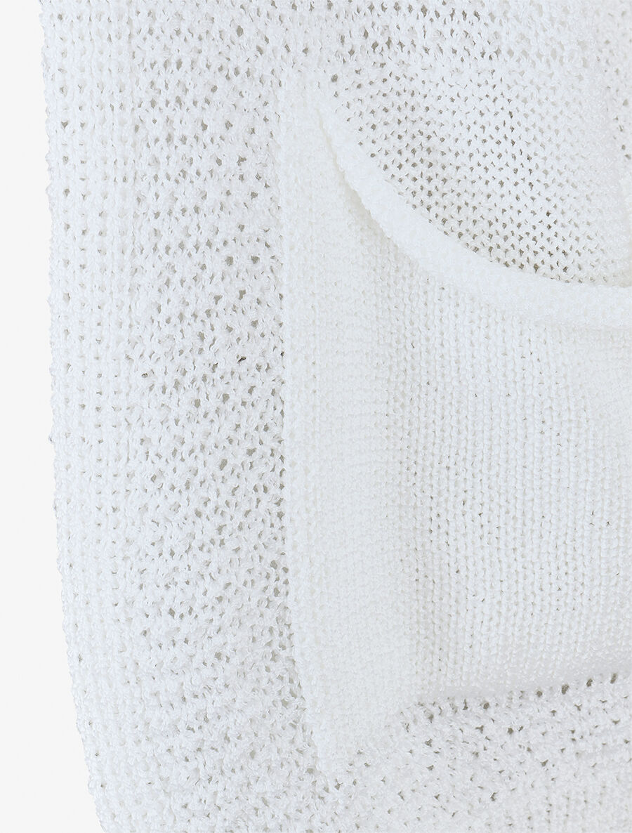 Gilet uni en maille ajourée - Blanc - 3
