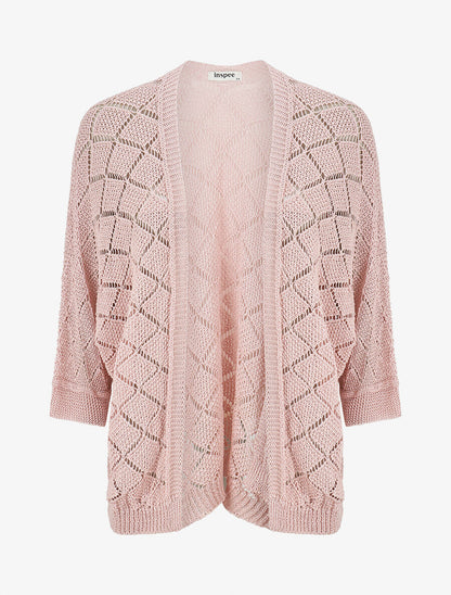 Gilet ouvert à maille ajourée - Rose - 4
