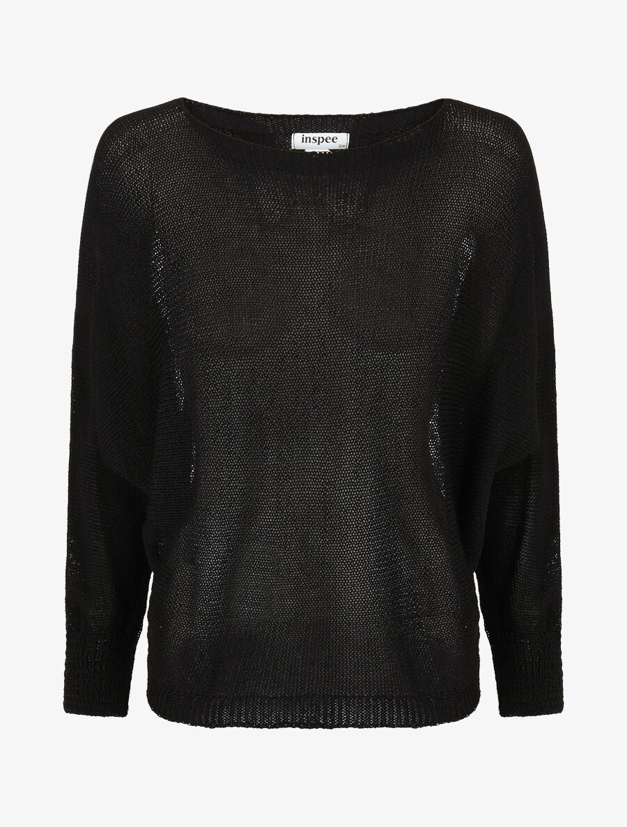 Pull uni en maille ajouré au dos - Noir - 4