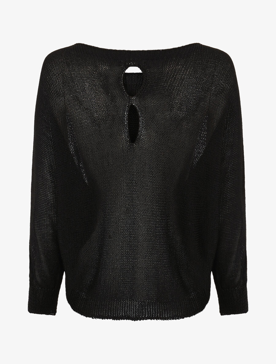 Pull uni en maille ajouré au dos - Noir - 2