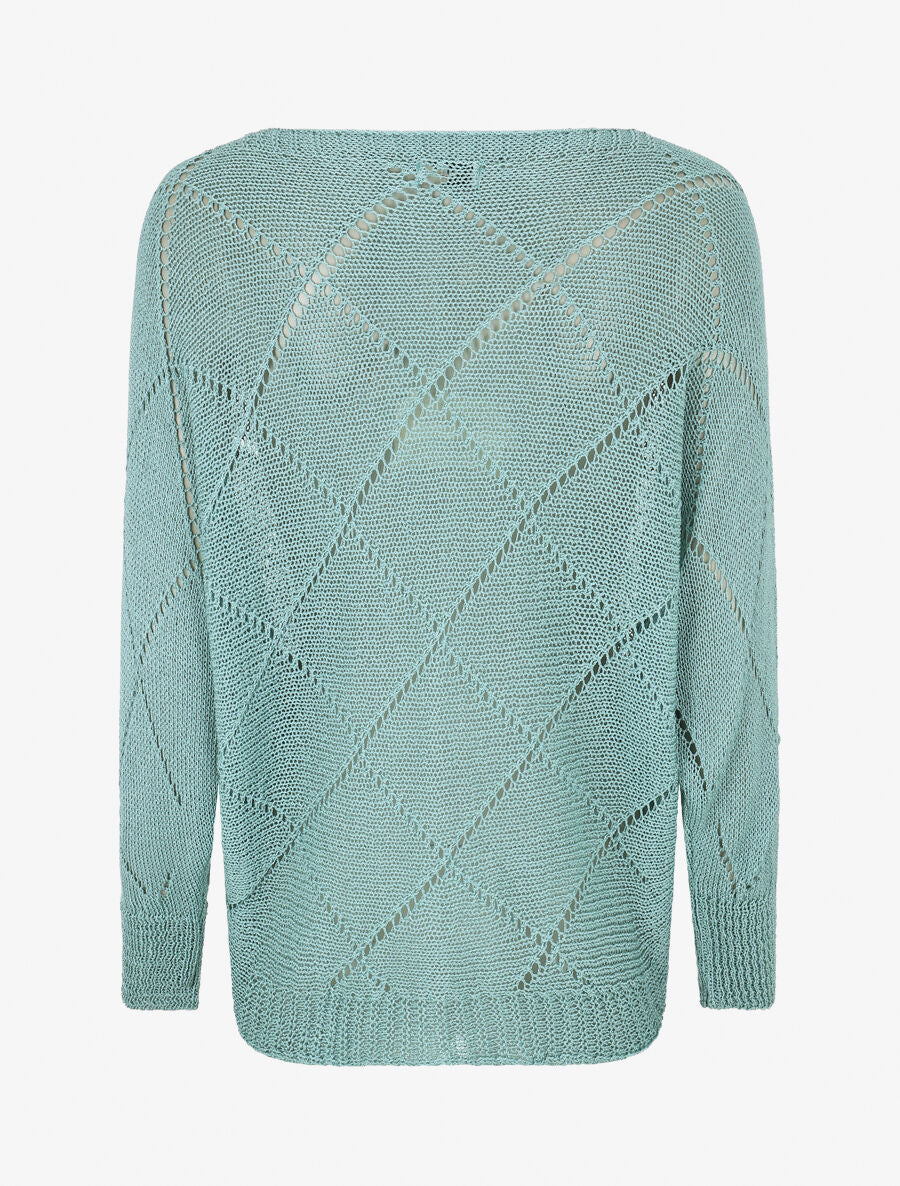 Pull en maille ajourée à motif quadrillé - Turquoise - 2